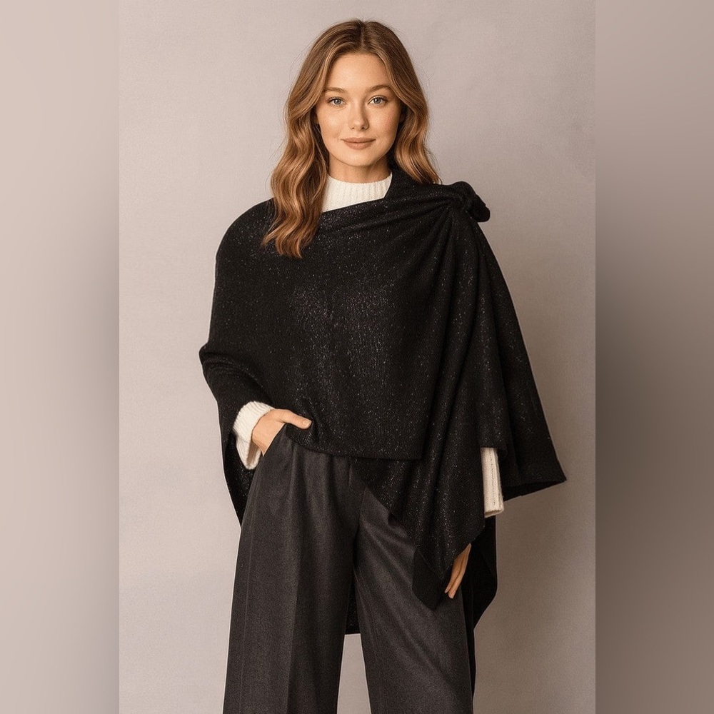 RUANA WITH STRAP CALLIE KNIT RUANA ONE SIZE FIT ALL .